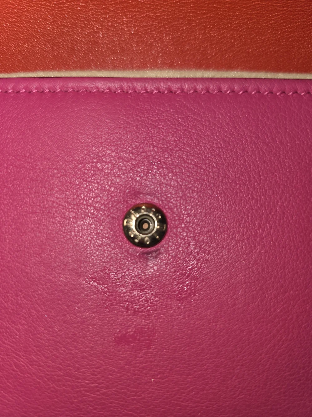 DiorTwo-Tone Pink and Orange Leather Wallet with Gold Chain